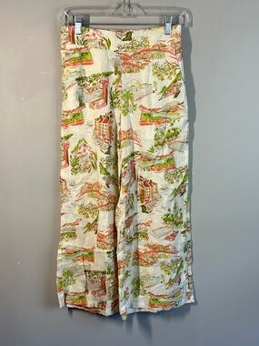 Cynthia Rowley 100% Linen Wide Leg Pull On Mediterranean Coast Capri Pant Size S